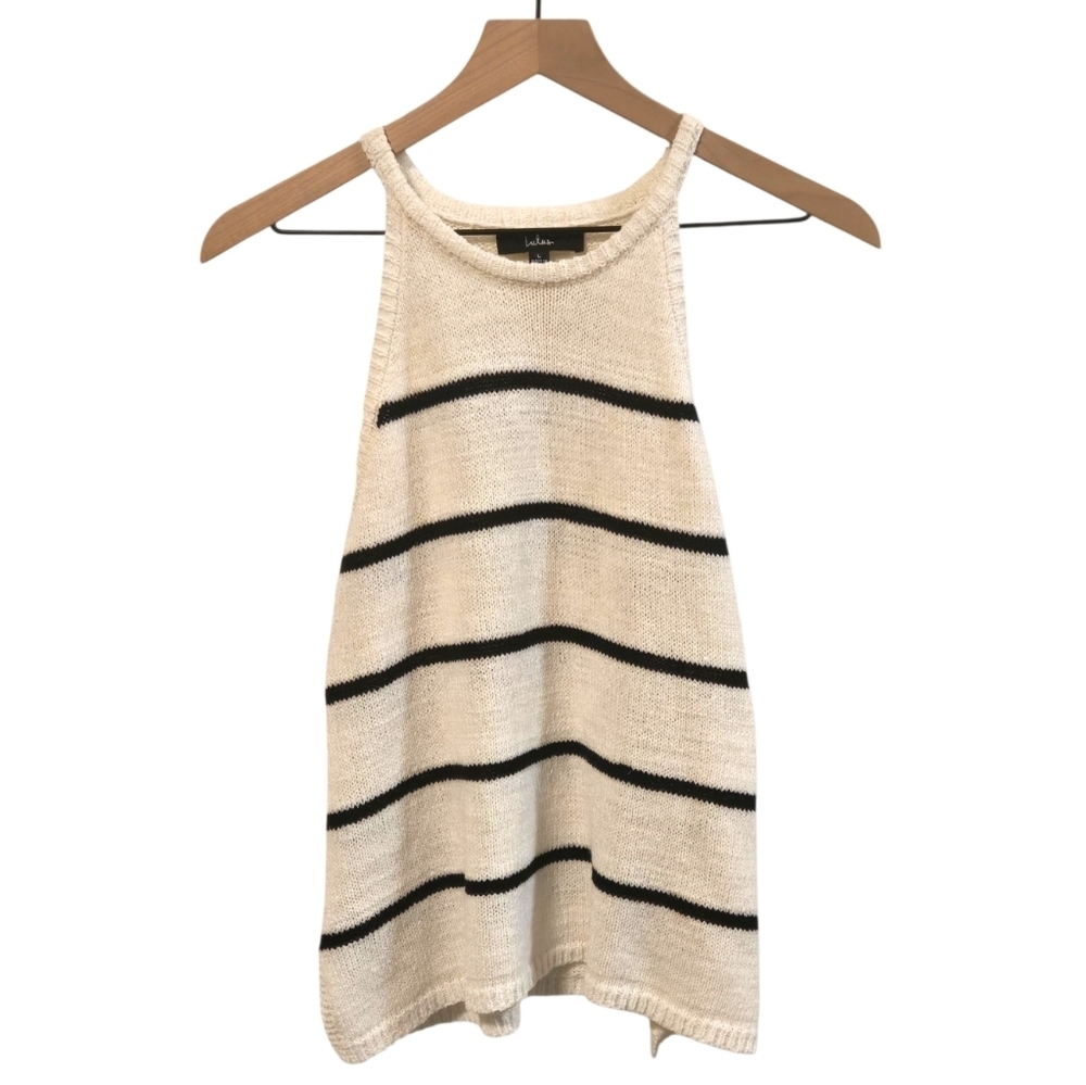 Lulus Always Energized Ivory Black Striped Sweater Knit Tank Top Large